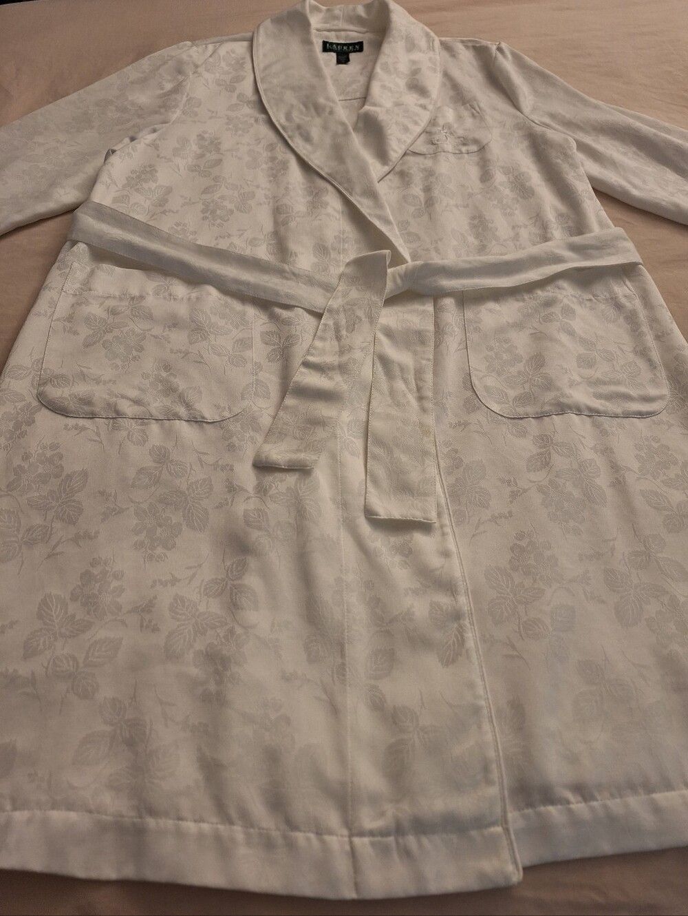 Ralph Lauren M White Robe Floral Embossed Damask